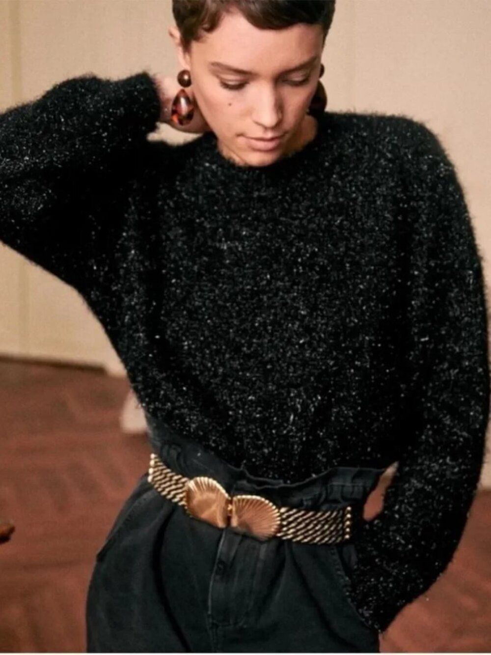 Sezane Zephir Jumper in Black Sparkle Size Small